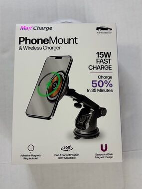 Phone Mount & 15W Wireless Charger - Black